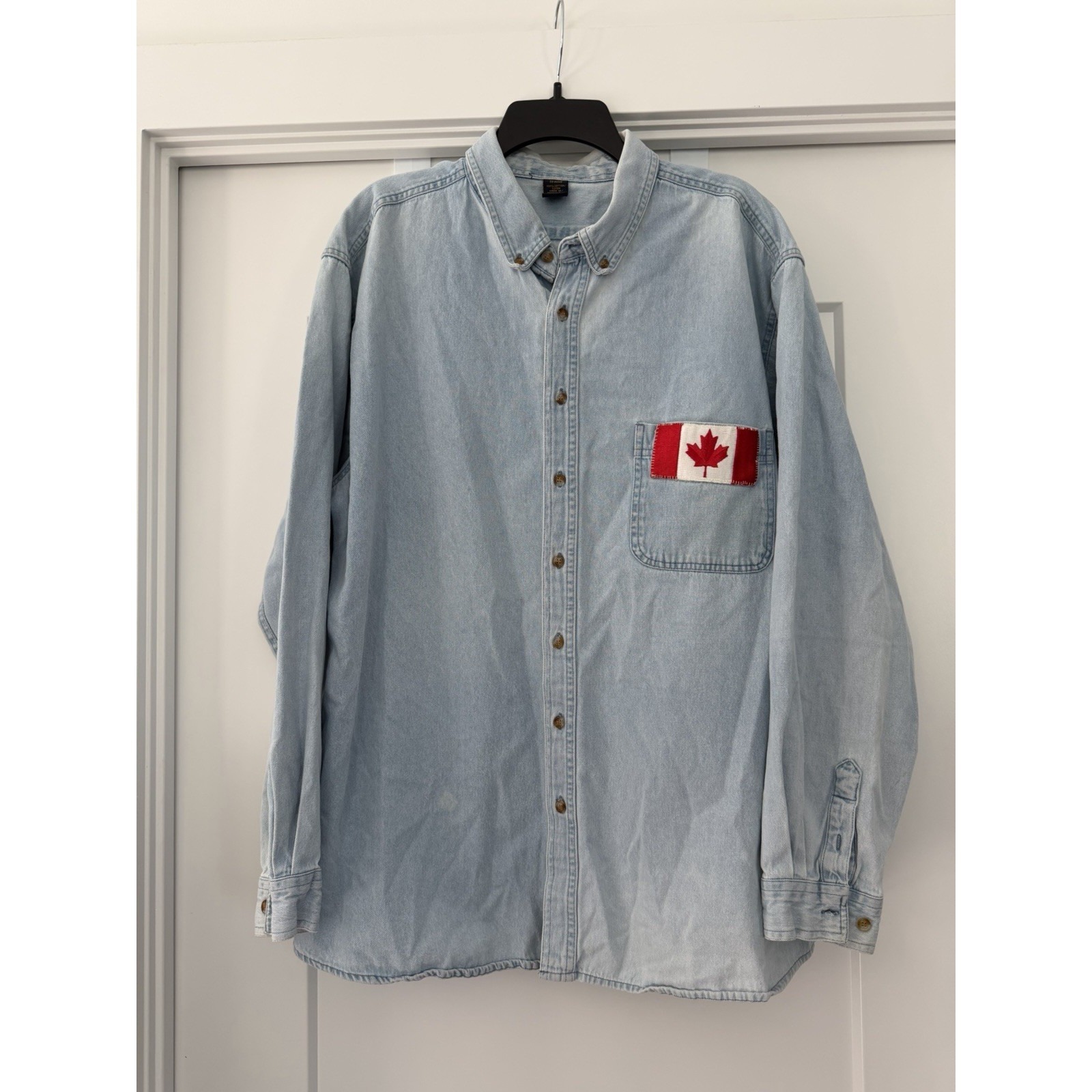 Vintage North End Denim Shirt Light Jacket Light Wash Cotton Canada Flag Patch